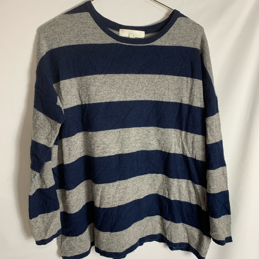 Lumiere Striped Blue and Tan Sweater Small